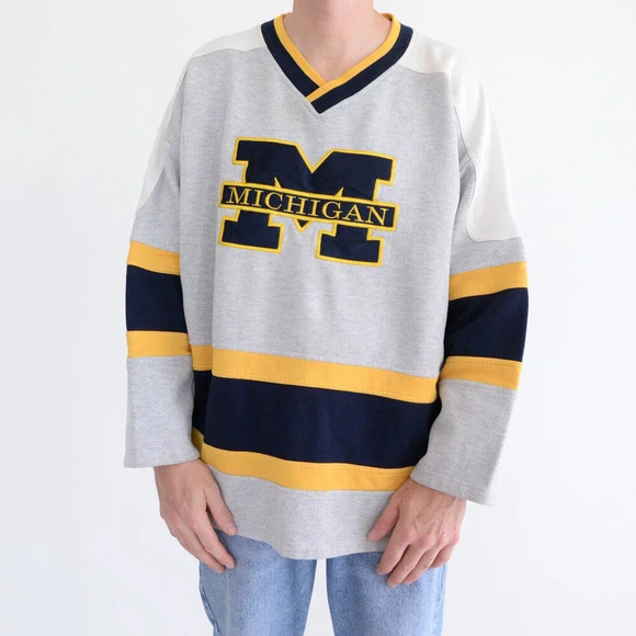 VTG 90S Simply For Sports Gray Blue  Embroidered Mi Wolverines U V-neck Sweater - Picture 1 of 12